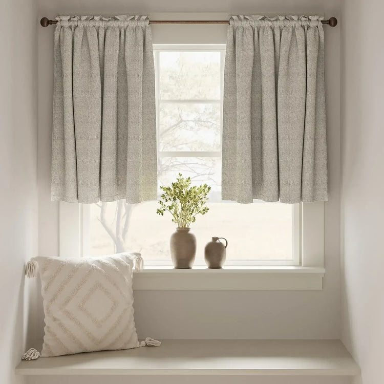 Solid Faux Linen Rod Pocket Kitchen Curtains - Jinchan Home