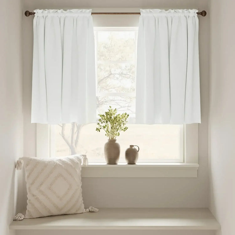 Solid Faux Linen Rod Pocket Kitchen Curtains - Jinchan Home
