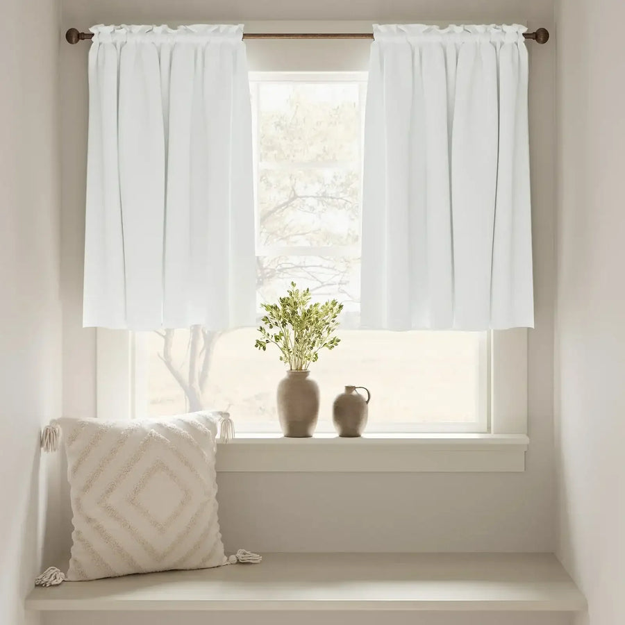 Solid Faux Linen Rod Pocket Kitchen Curtains - Jinchan Home