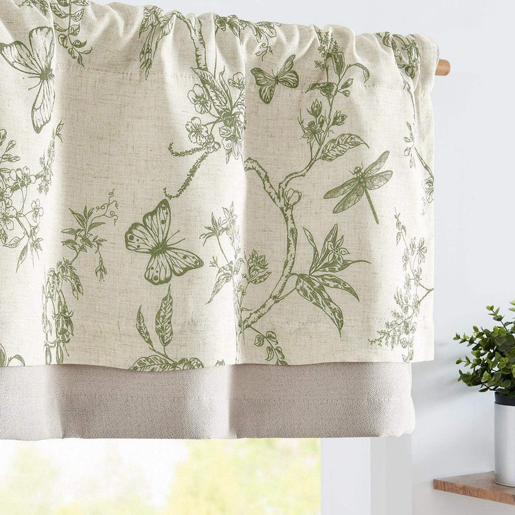 Botanical Butterfly Print Linen Valance - Jinchan Home