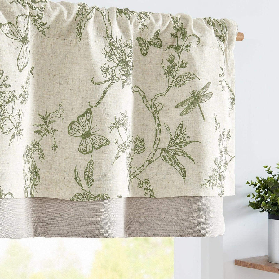 Botanical Butterfly Print Linen Valance - Jinchan Home