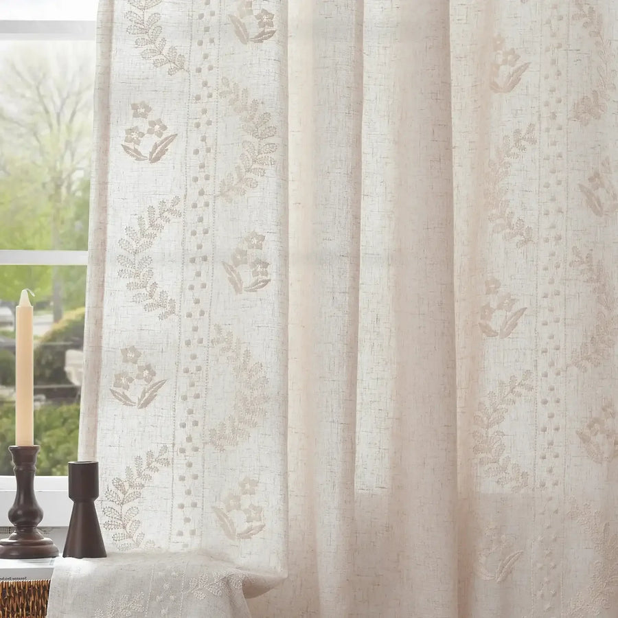 Vintage Lined Embroidered Botanical Border Curtains - Jinchan Home