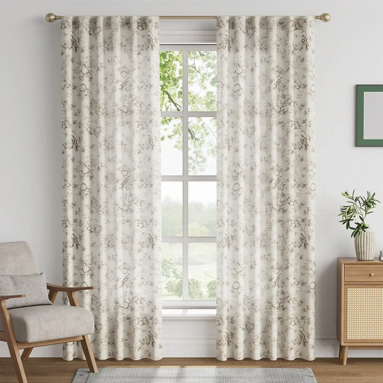 Vintage Bird & Vine Linen Curtains - Jinchan Home