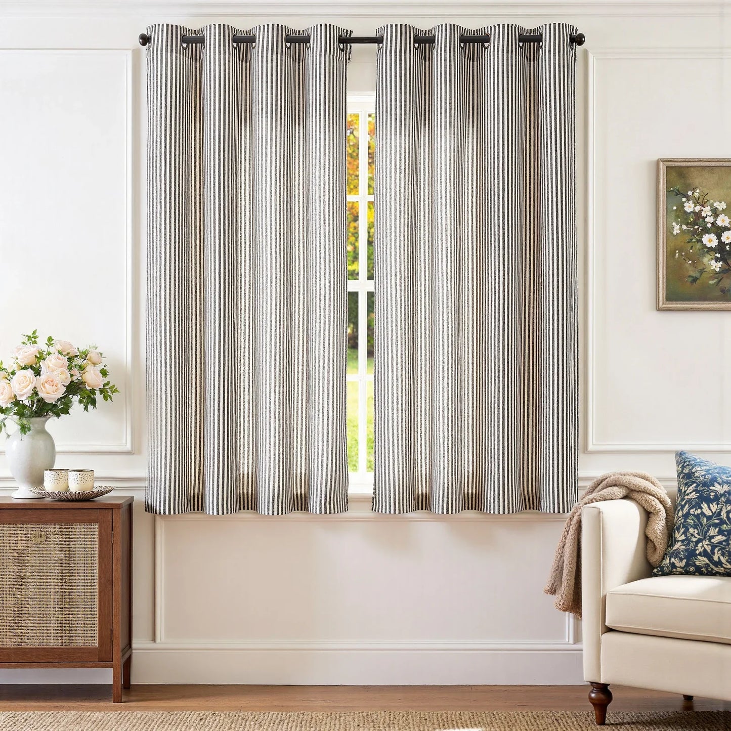 Fine-Striped Linen Blend Grommet Curtains - Jinchan Home
