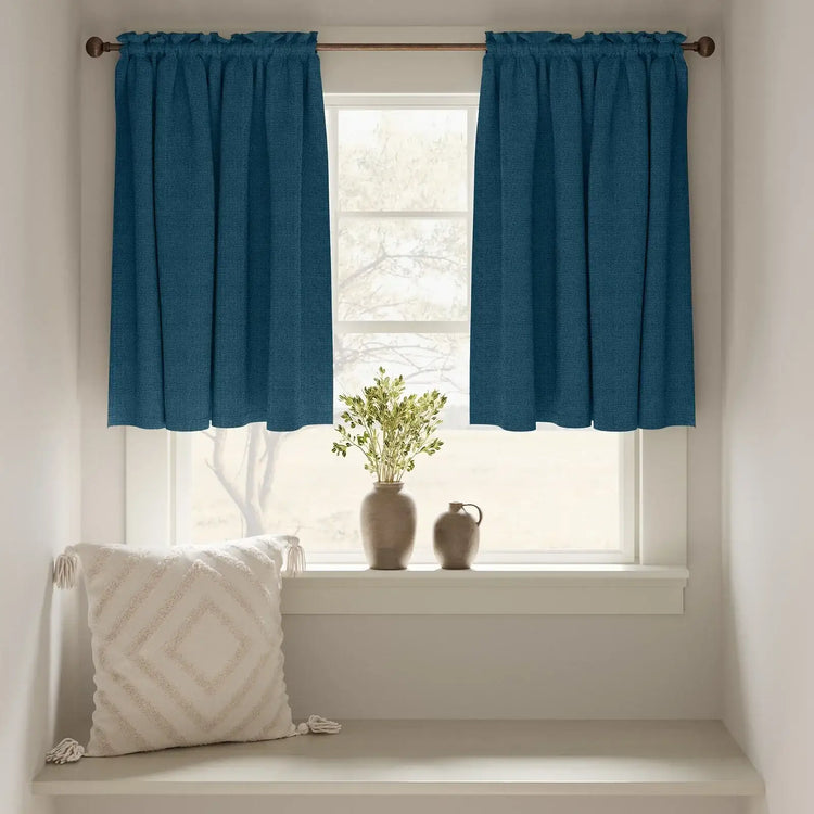 Faux Linen Solid Kitchen Curtains - Jinchan Home