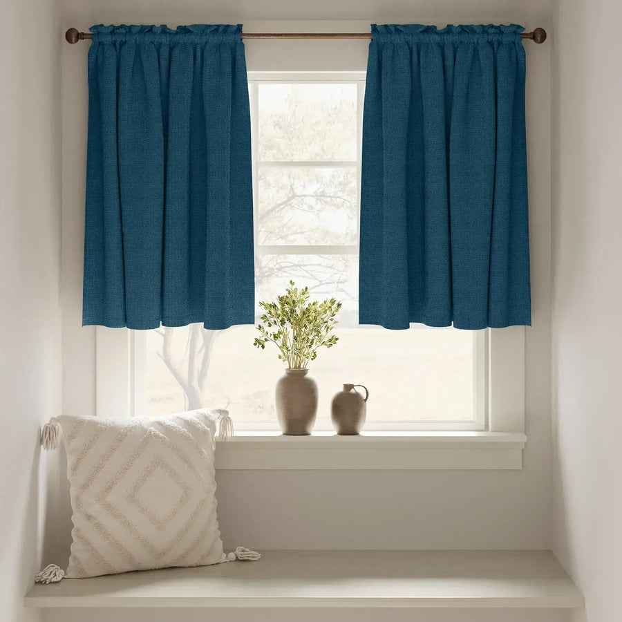 Faux Linen Solid Kitchen Curtains - Jinchan Home