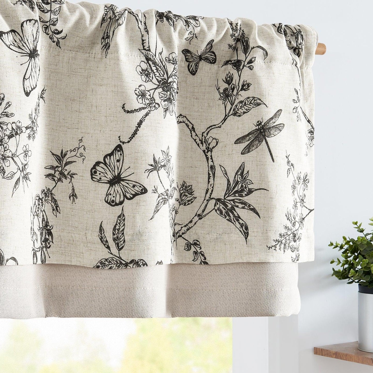 Botanical Butterfly Print Linen Valance - Jinchan Home