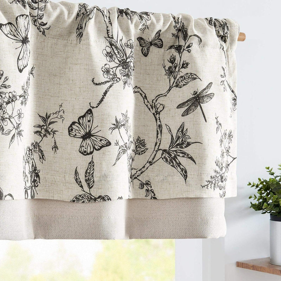 Botanical Butterfly Print Linen Valance - Jinchan Home