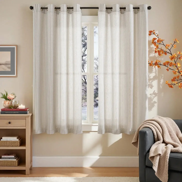 Fine-Striped Linen Blend Grommet Curtains - Jinchan Home