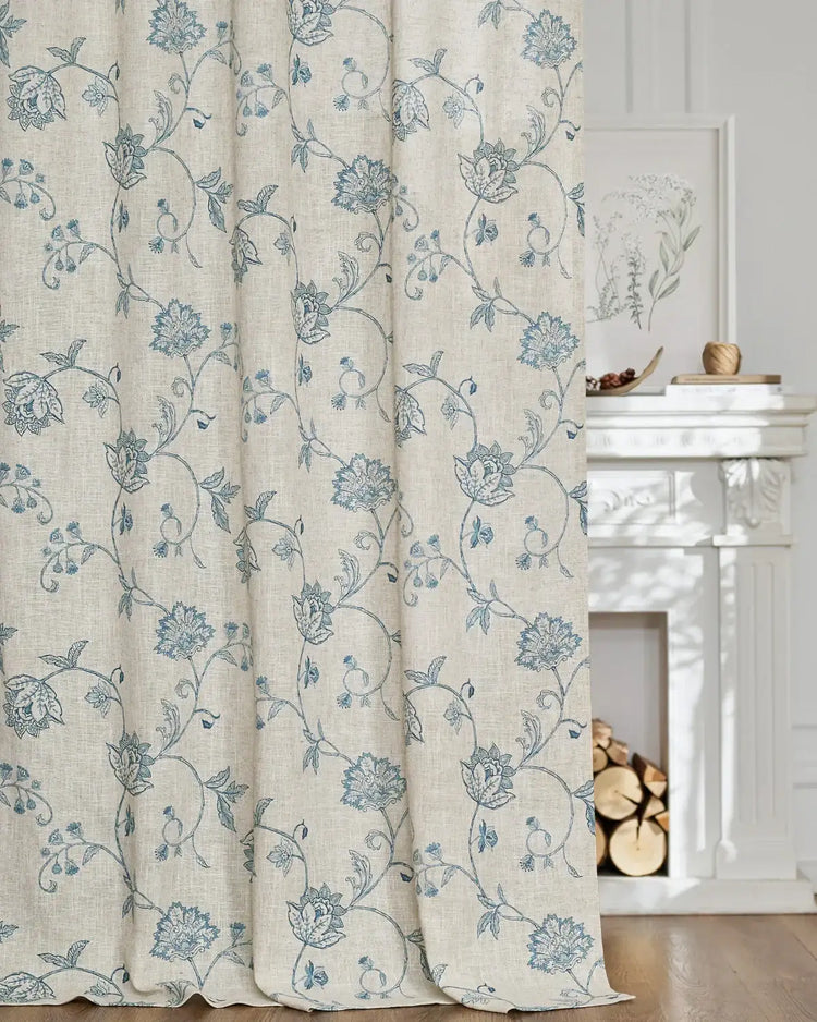 Poly-Linen Cross-Textured Iris Printed Curtains - Jinchan Home