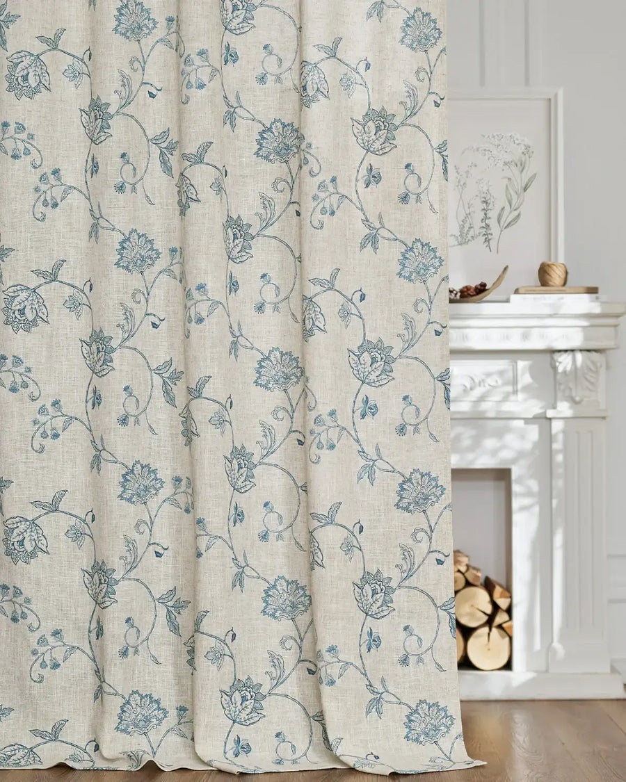 Poly-Linen Cross-Textured Iris Printed Curtains - Jinchan Home