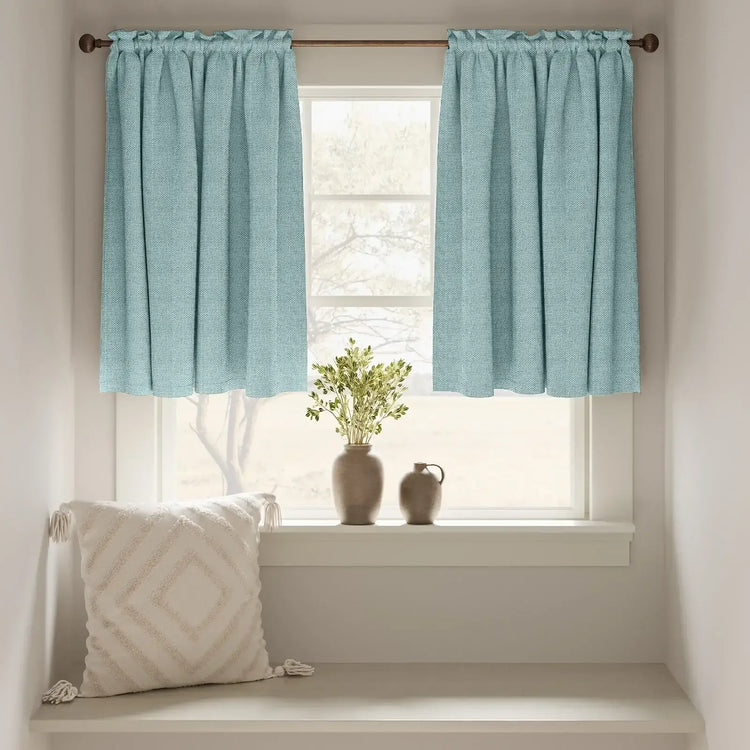 Solid Faux Linen Rod Pocket Kitchen Curtains - Jinchan Home