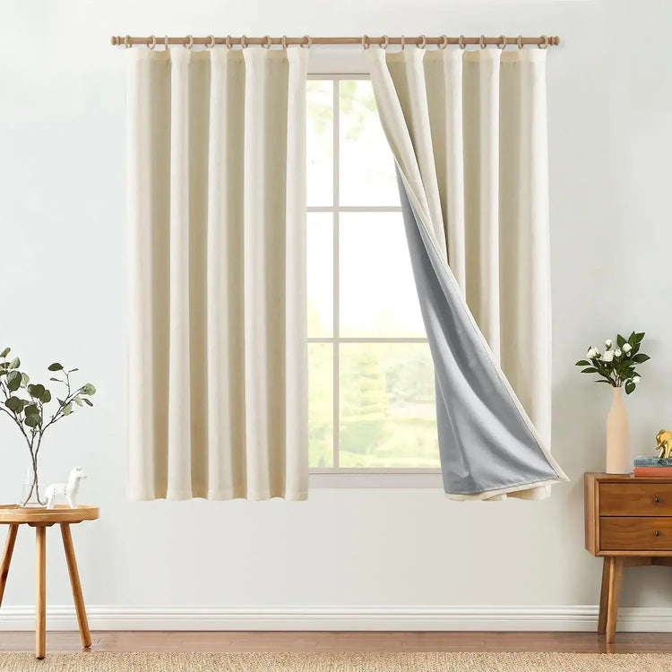 Textured Linen-Blend Solid Lined 3-in-1 Curtains - Jinchan Home