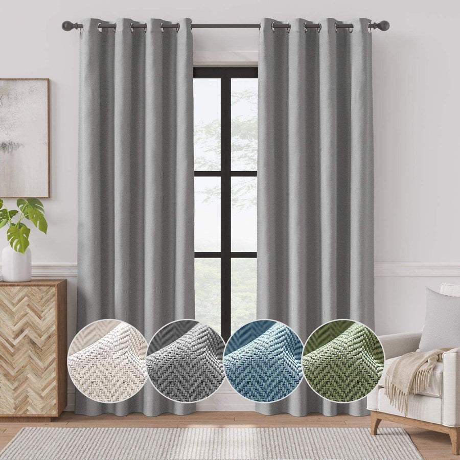 Herringbone Weave Solid Grommet Curtains - Jinchan Home
