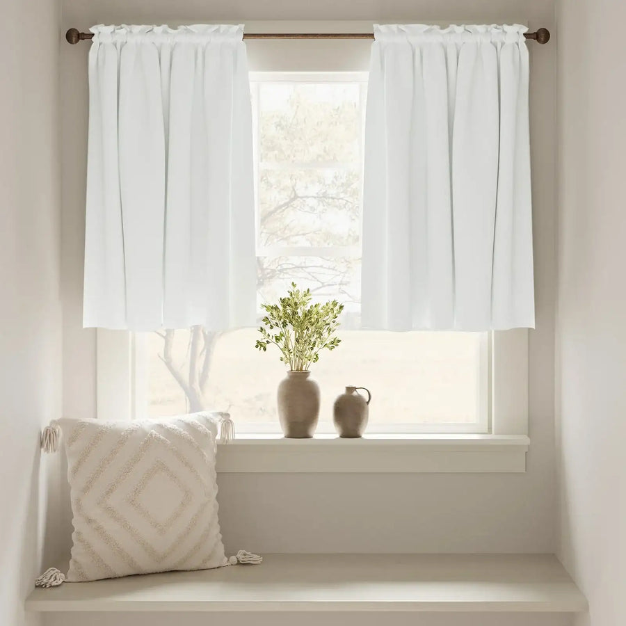 Faux Linen Solid Kitchen Curtains - Jinchan Home