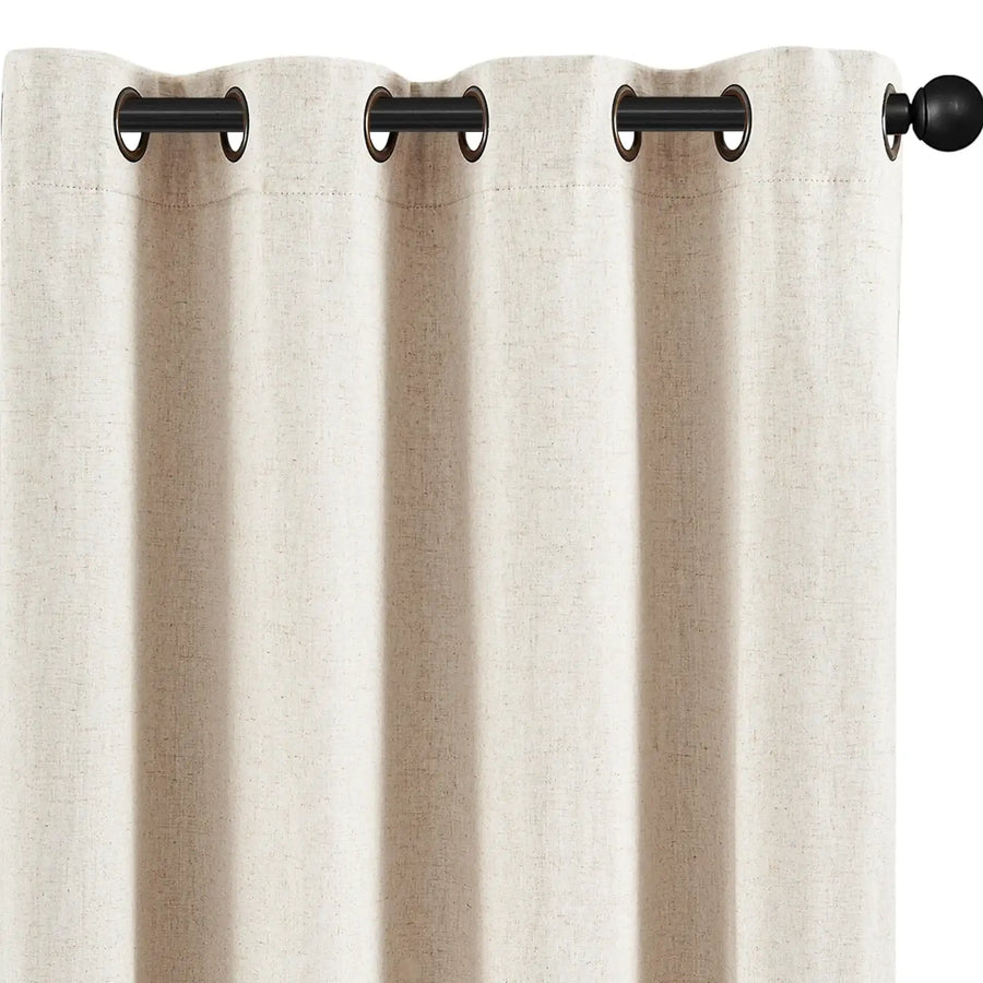 Linen-Blend Solid Grommet Curtains Blackout Lining - Jinchan Home