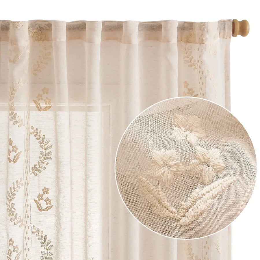 Embroidered Floral Sheer Curtains - Jinchan Home