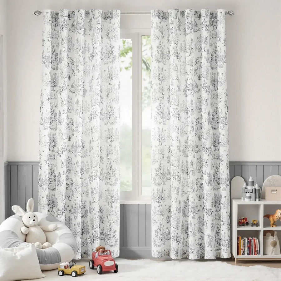 Bunny & Squirrel Toile Linen Curtains - Jinchan Home