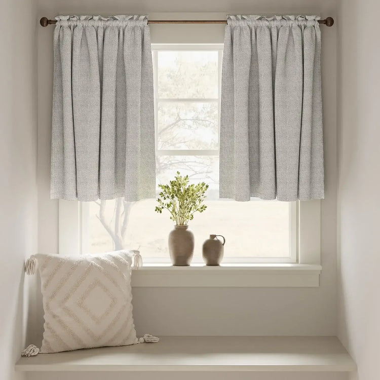 Solid Faux Linen Rod Pocket Kitchen Curtains - Jinchan Home