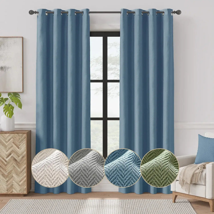 Herringbone Weave Solid Grommet Curtains - Jinchan Home