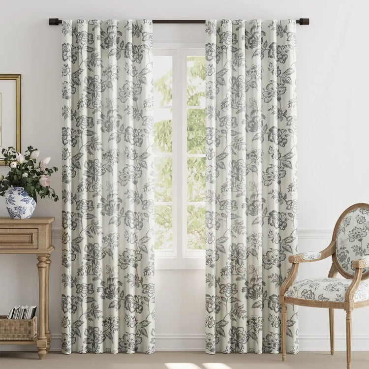 Vintage Line-Art Multi-Floral Vine Curtains - Jinchan Home