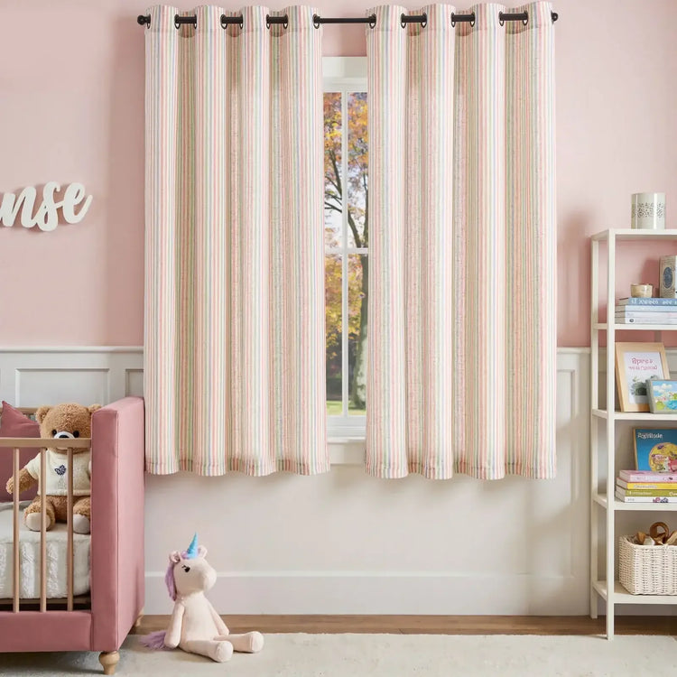 Colorful Vertical Stripe Poly-Linen Grommet Curtains - Jinchan Home