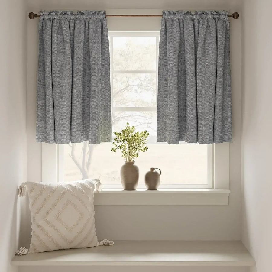 Solid Faux Linen Rod Pocket Kitchen Curtains - Jinchan Home