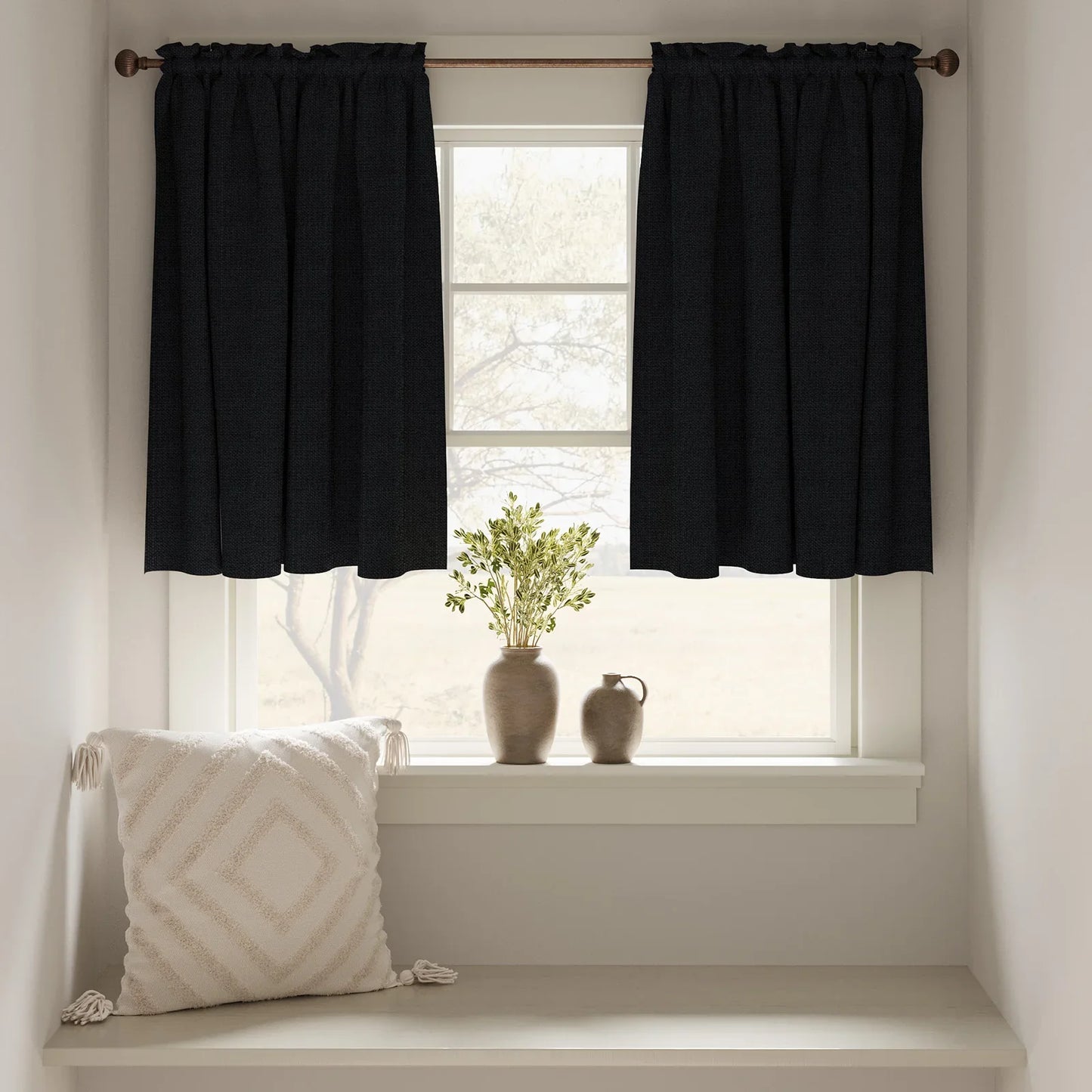 Faux Linen Solid Kitchen Curtains - Jinchan Home