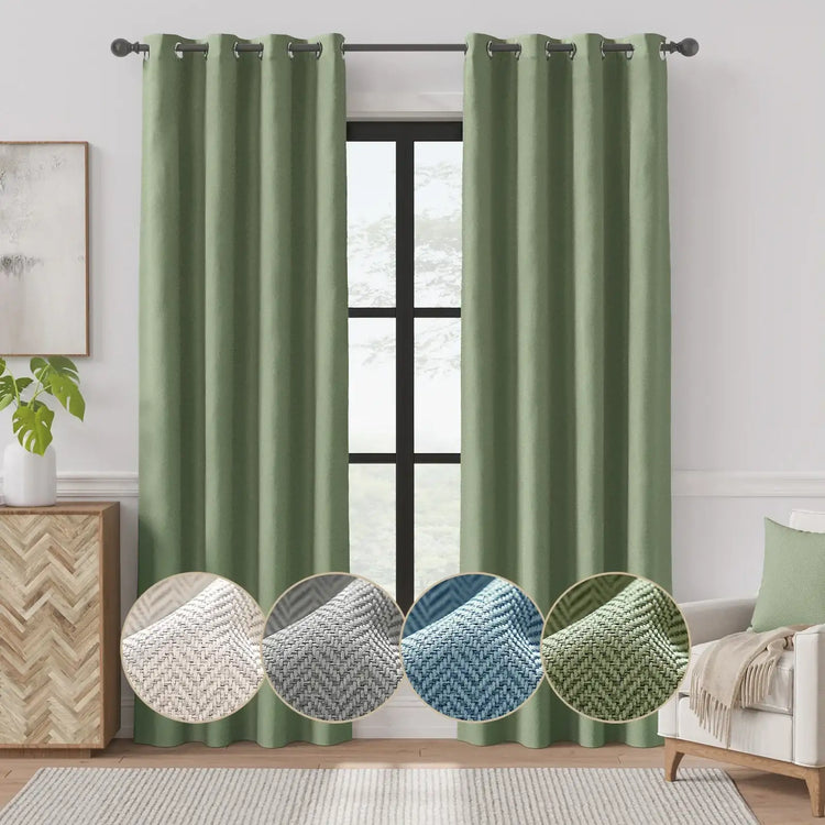 Herringbone Weave Solid Grommet Curtains - Jinchan Home