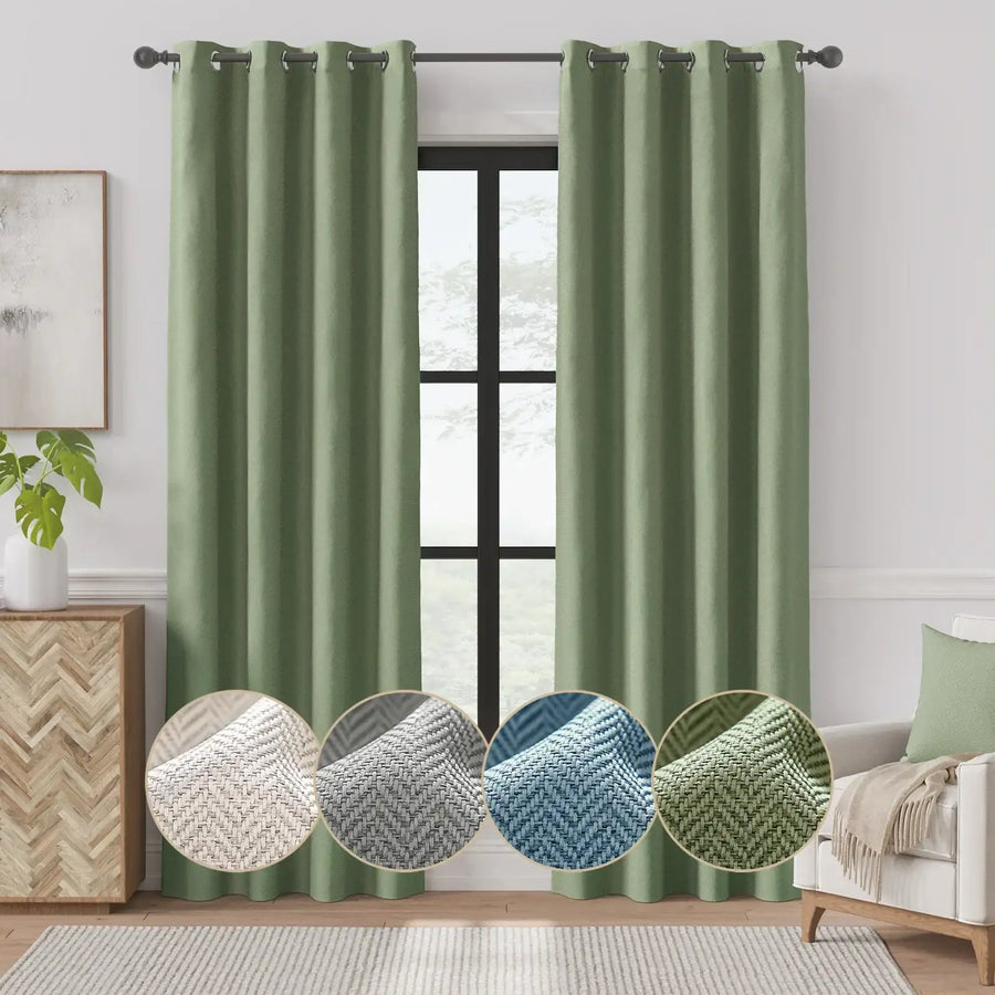 Herringbone Weave Solid Grommet Curtains - Jinchan Home