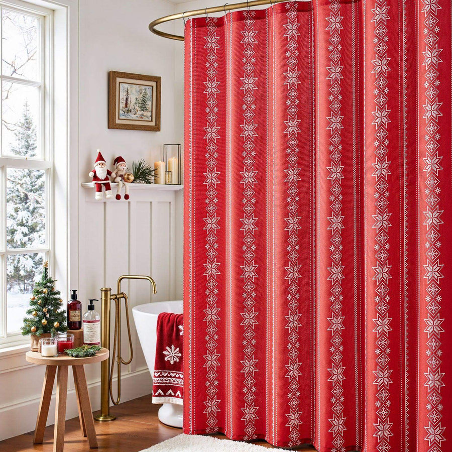 Christmas Snowflake Fair Isle Shower Curtain - Jinchan Home