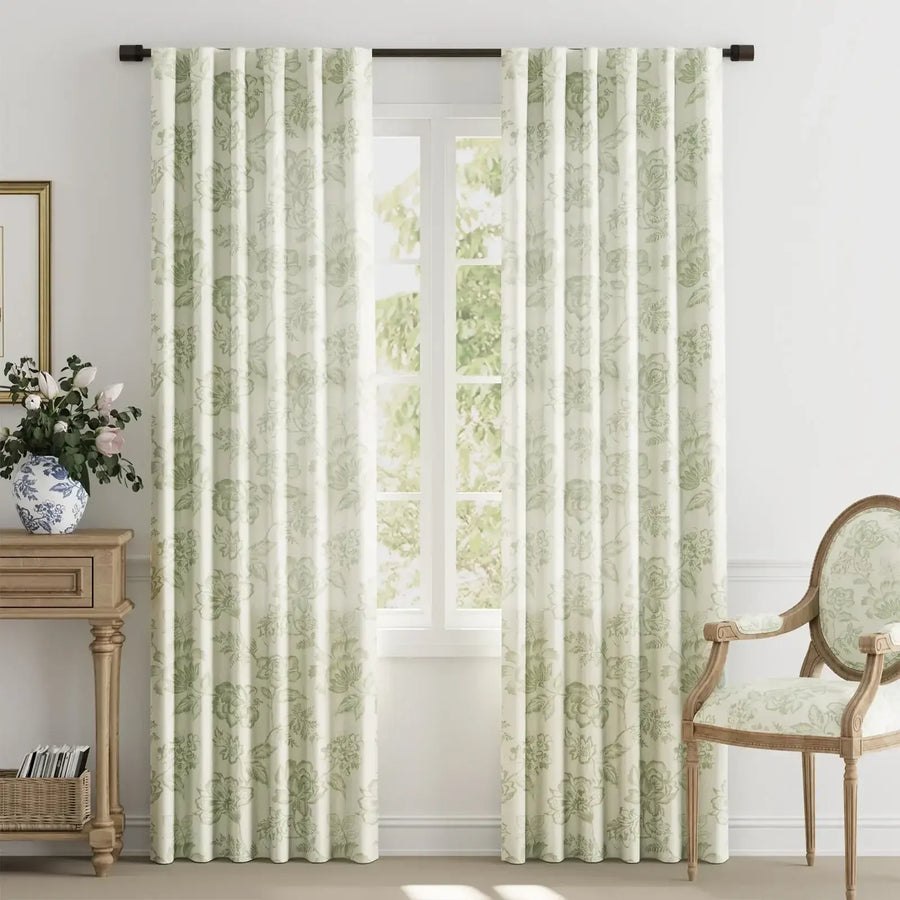 Vintage Line-Art Multi-Floral Vine Curtains - Jinchan Home