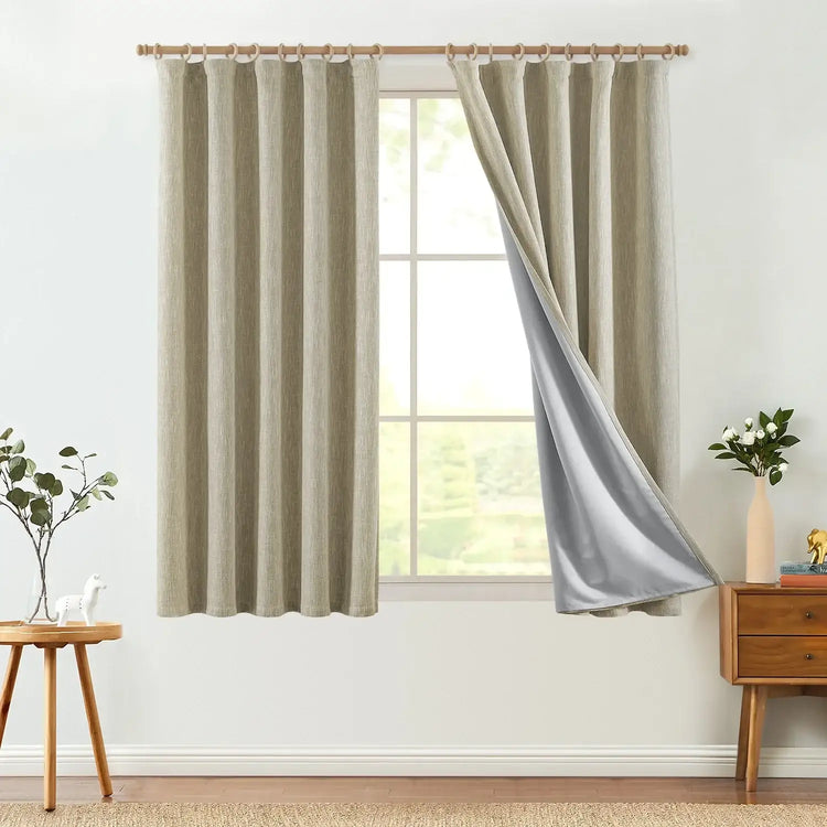 Textured Linen-Blend Solid Lined 3-in-1 Curtains - Jinchan Home
