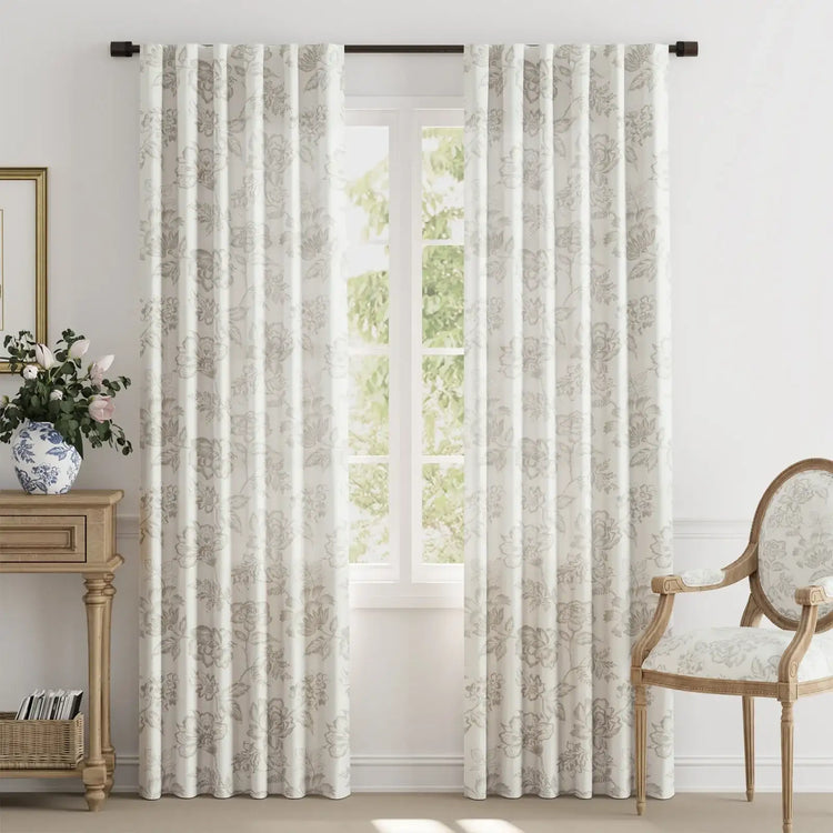 Vintage Line-Art Multi-Floral Vine Curtains - Jinchan Home