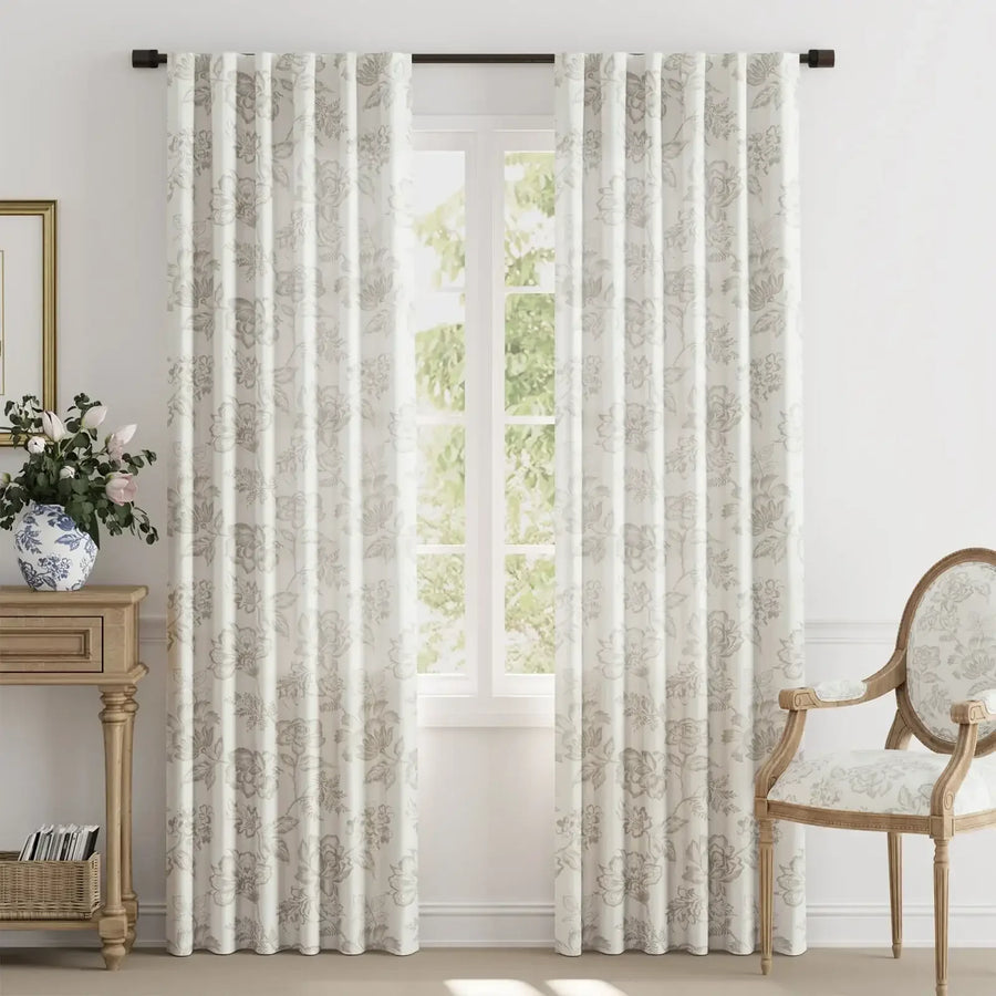 Vintage Line-Art Multi-Floral Vine Curtains - Jinchan Home
