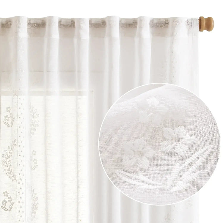 Embroidered Floral Sheer Curtains - Jinchan Home