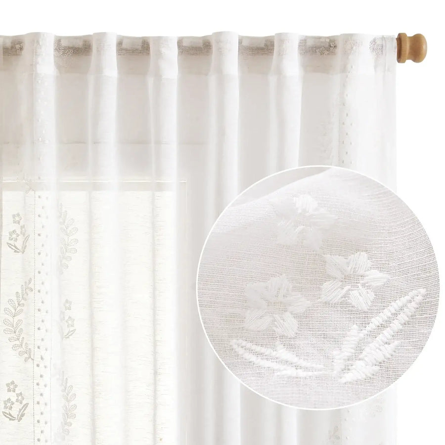 Embroidered Floral Sheer Curtains - Jinchan Home