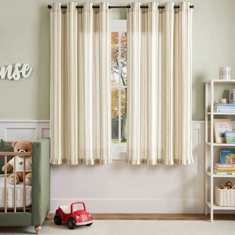 Colorful Vertical Stripe Poly-Linen Grommet Curtains - Jinchan Home