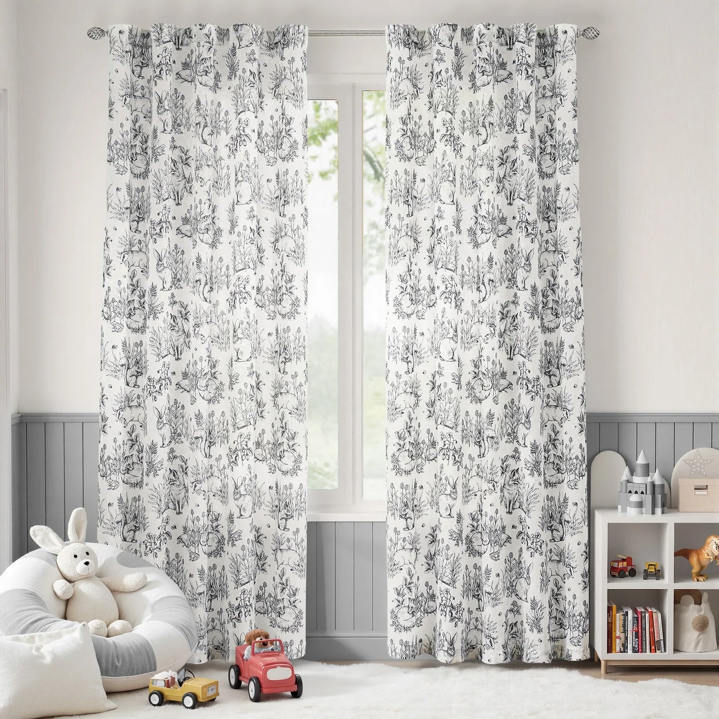 Bunny & Squirrel Toile Linen Curtains - Jinchan Home