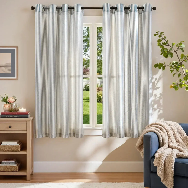 Fine-Striped Linen Blend Grommet Curtains - Jinchan Home