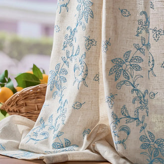 Embroidered Vine Linen Blend Curtains - Jinchan Home
