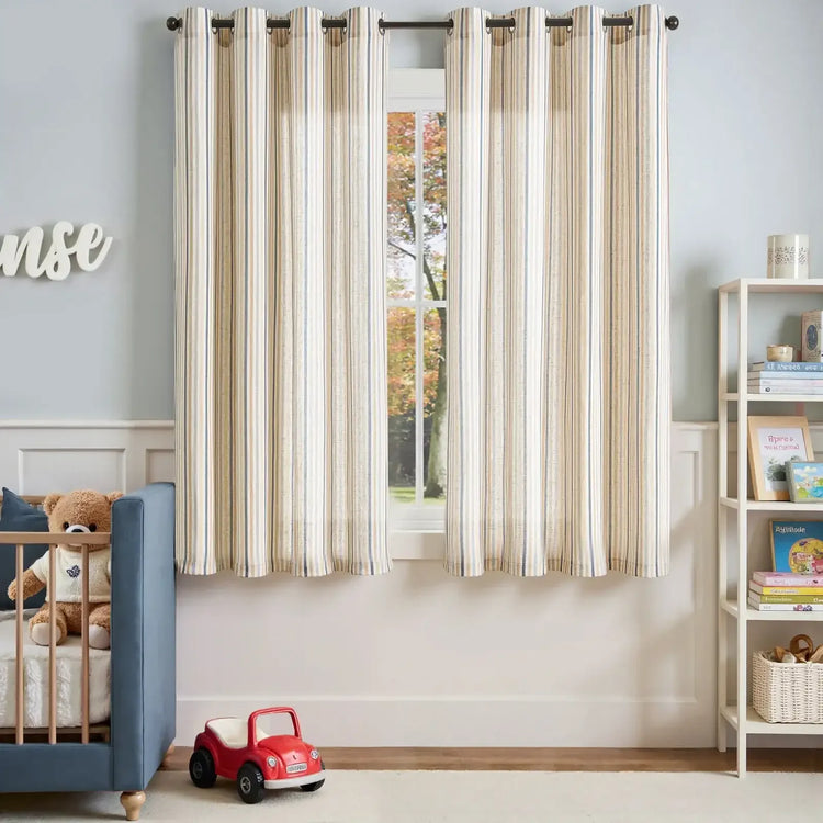 Colorful Vertical Stripe Poly-Linen Grommet Curtains - Jinchan Home