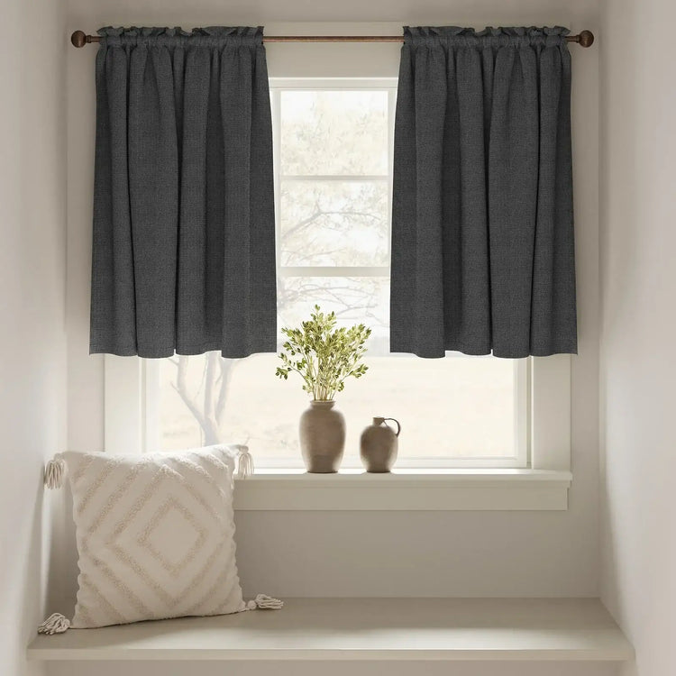Faux Linen Solid Kitchen Curtains - Jinchan Home
