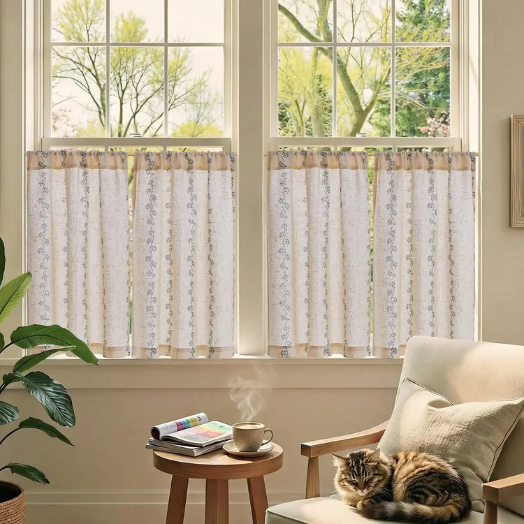 Cute Hello Kitty Paw-Inspired Floral Kitchen Curtains - Jinchan Home