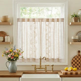 Vintage Wavy Floral Embroidery Kitchen Curtains - Jinchan Home