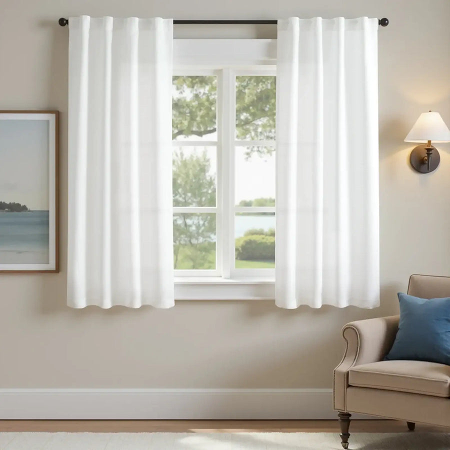 Solid Faux Linen Polyester 3-in-1 Curtains - Jinchan Home