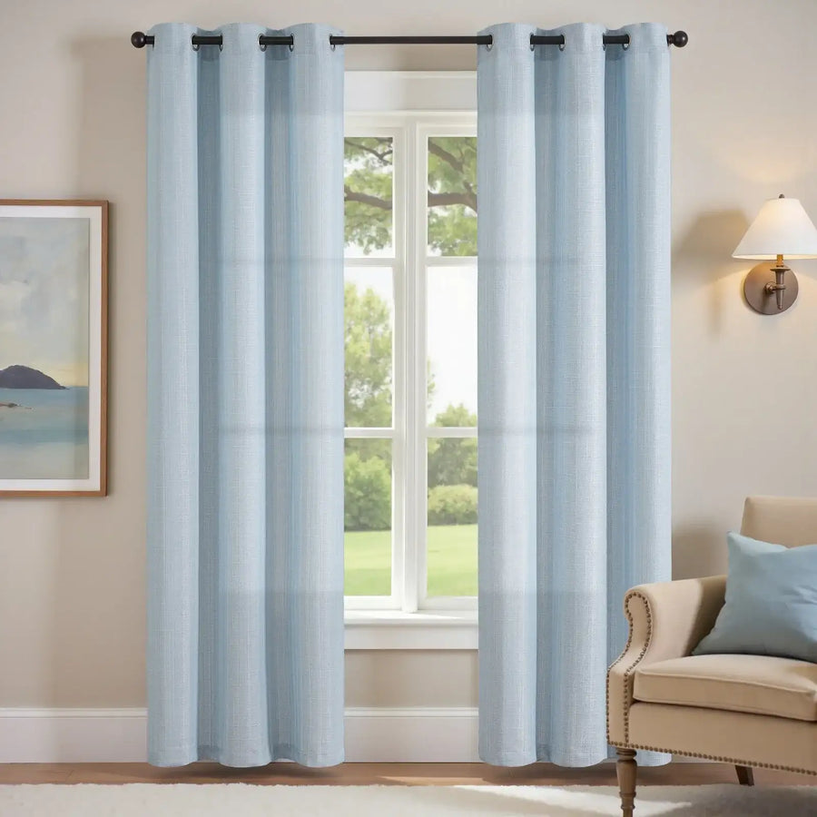 Solid Linen Textured Grommet Curtains - Jinchan Home