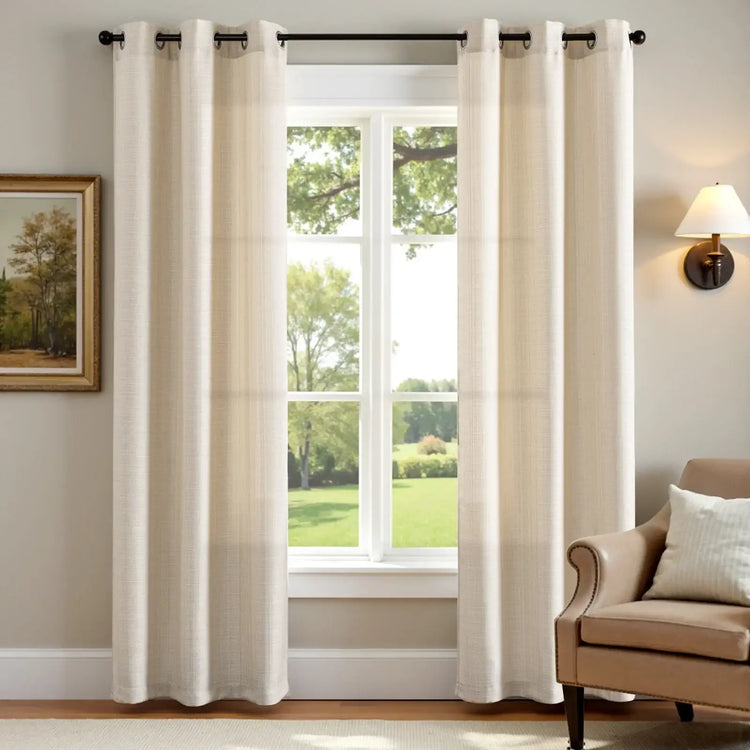 Solid Linen Textured Grommet Curtains - Jinchan Home