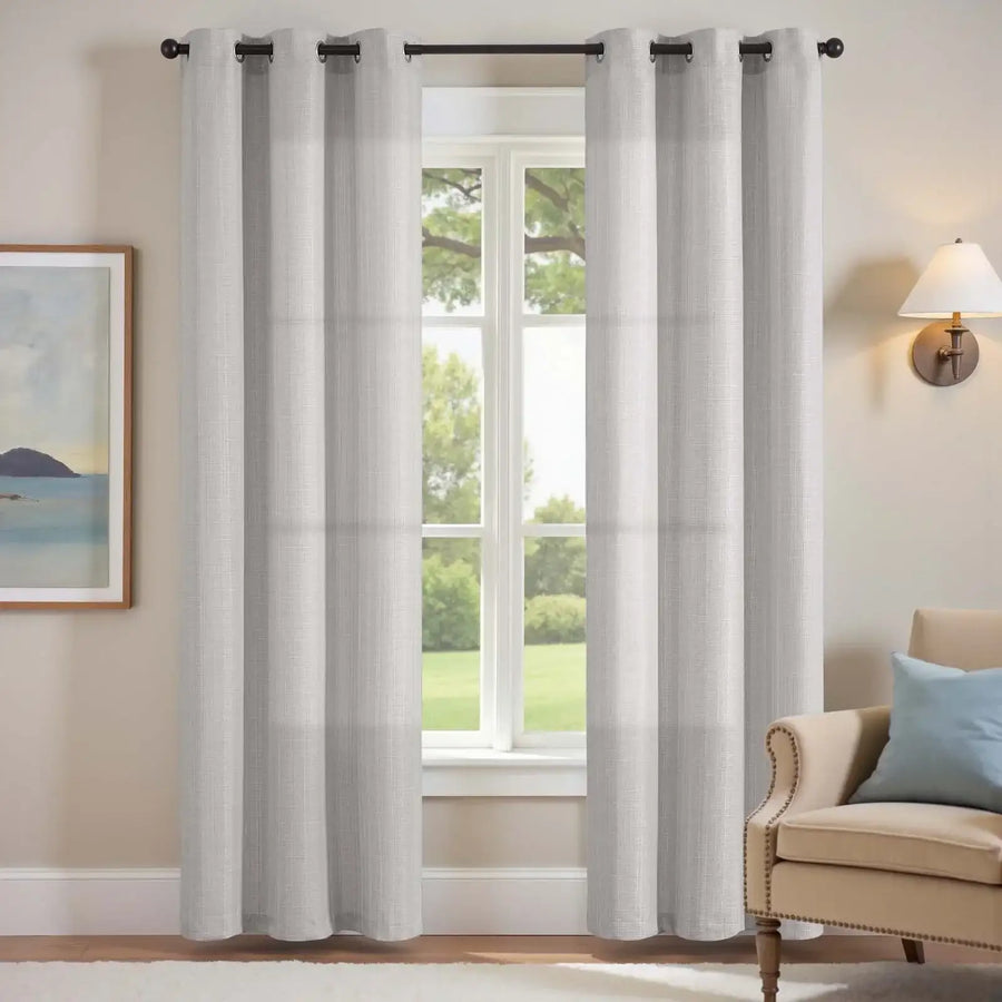 Solid Linen Textured Grommet Curtains - Jinchan Home