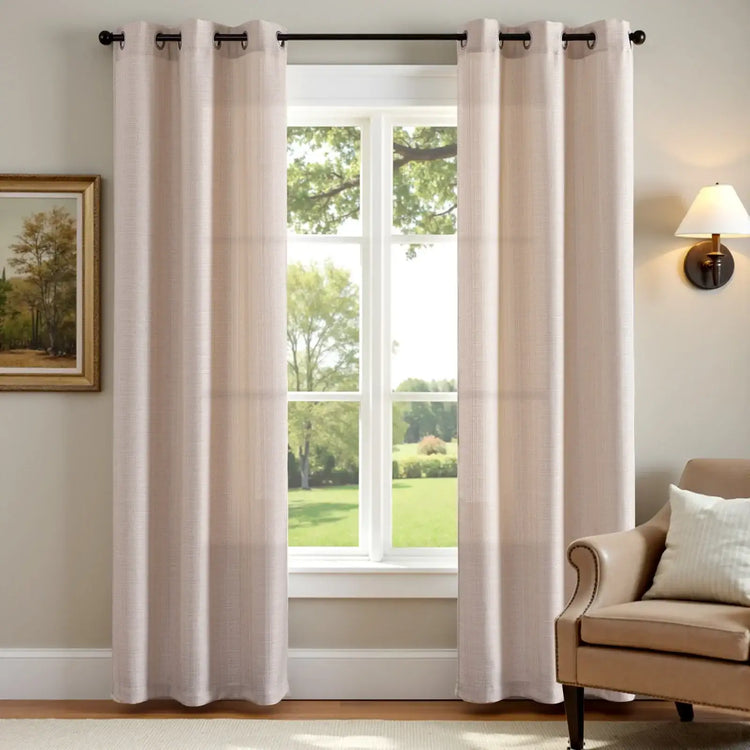 Solid Linen Textured Grommet Curtains - Jinchan Home